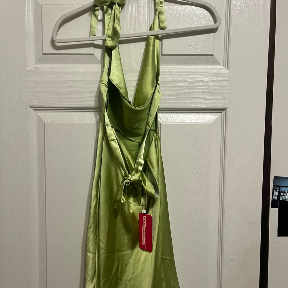Beginning Boutique Audrey Green Halter Mini Dress - Picture 3 of 6